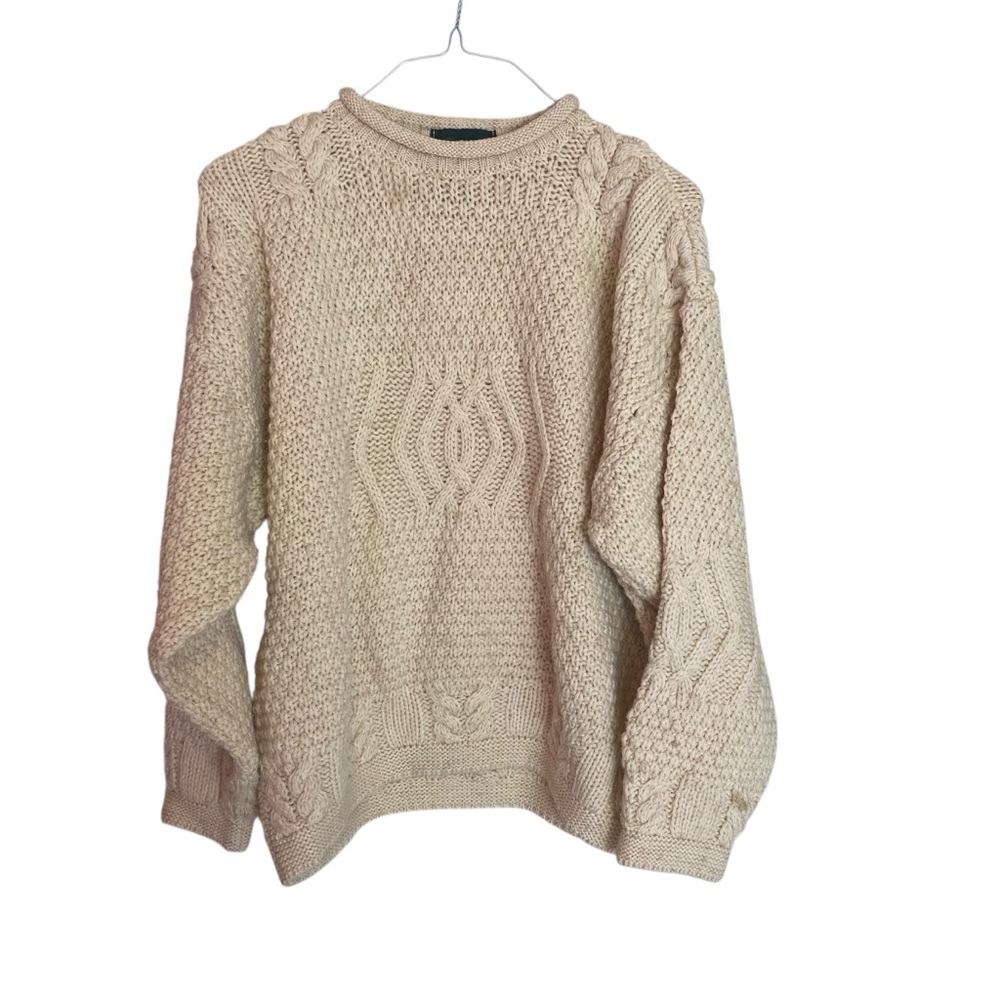 Cream Crew Neck Cable Knit Sweater Doogan Donegal fisherman